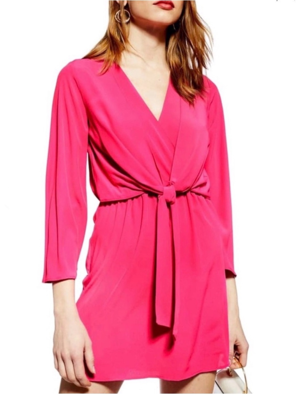 Topshop Hot Pink Wrap Mini Dress